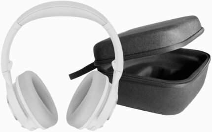 Noise Cancelling Headphones and Hard Case for Travel, Wireless Over The Ear Bluetooth Headphones with Active Noise Cancellation, Transparency Mode, Clear Voice Pick-up, Alexa Built-in, White